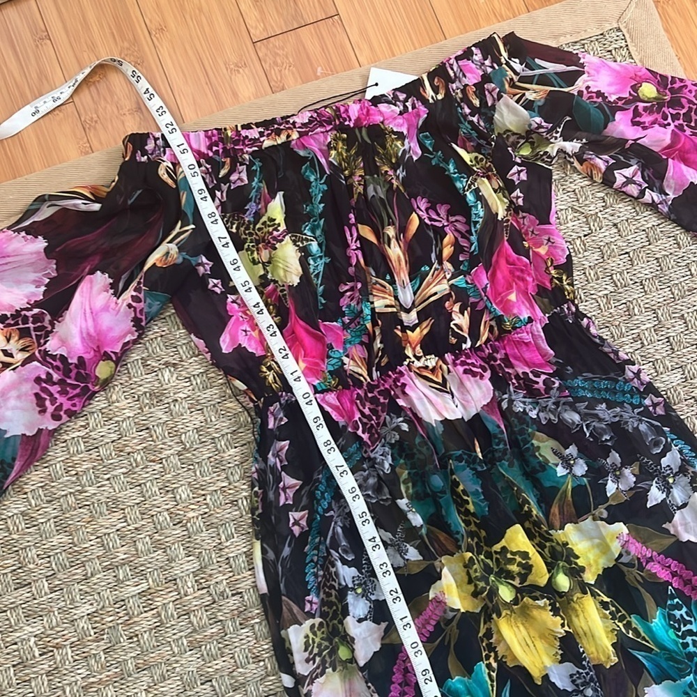 NWT Mirrored Tropical Viscose Georgette Off The Shoulder Beach Maxi Dress small - Picture 10 of 11
